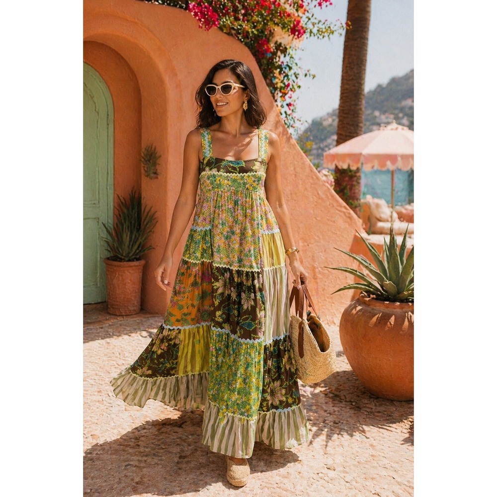 Alemais Winnie patchwork midi dress size 6 resort print summer